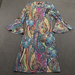 Tommy Hilfifer Dress Size 2 Multi-Color Paisley 3/4 Bell Sleeve New With Tag